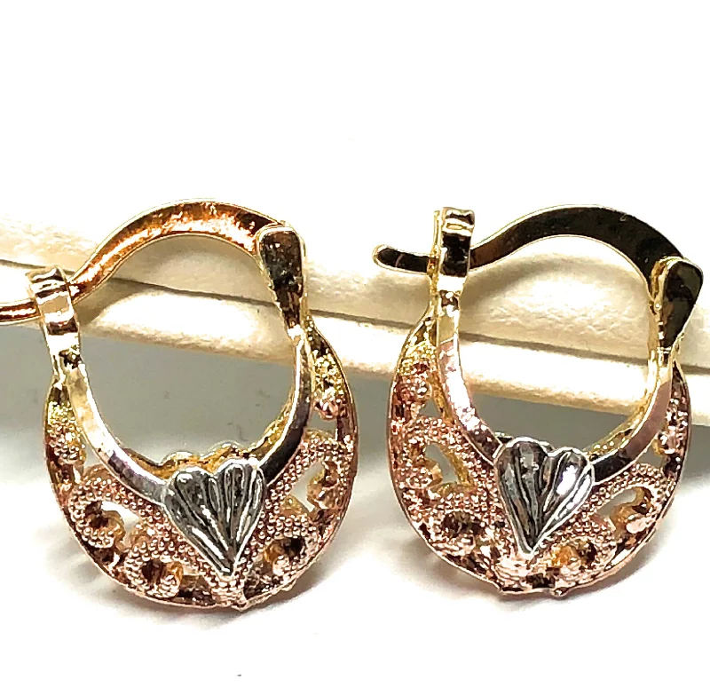 Gold Plated Tri-Color Kids Basket Earrings Aretes Canasta Tres Colores Para Ninos