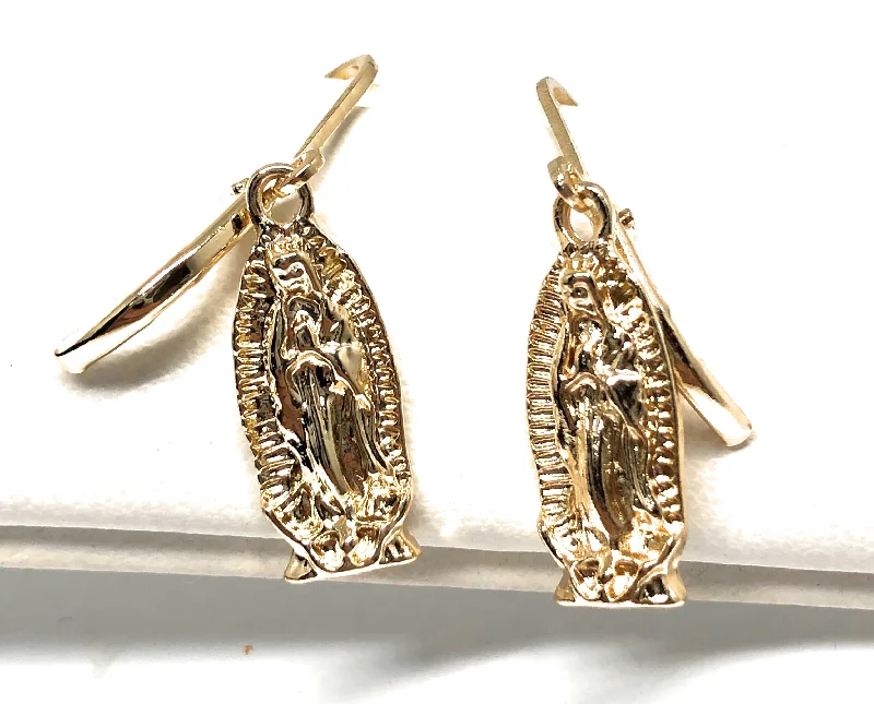 Gold Plated Virgin Mary Earrings Aretes Oro Laminado Virgen De Guadalupe