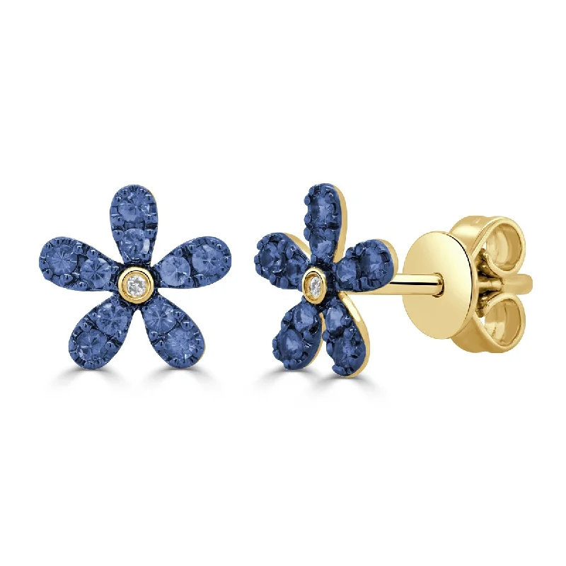 Joelle Flower Stud Earrings Sapphire & Diamond 14K Gold