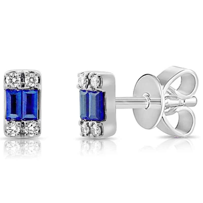 Joelle Sapphire & Diamond Baguette Stud Earring 14K Gold