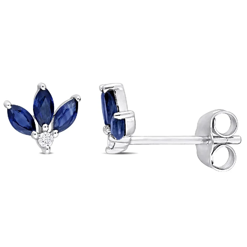 Miadora 5/8ct TGW Sapphire and Diamond Accent Floral Stud Earrings in 10k White Gold