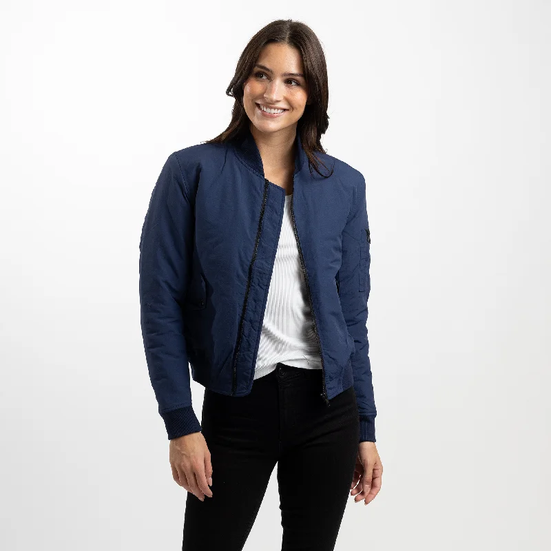 Women's Navy Bomber Jacket with Quilted Lining