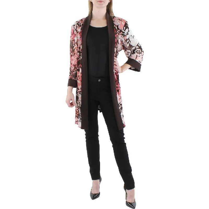 Plus Womens Floral Print Midi Open-Front Blazer