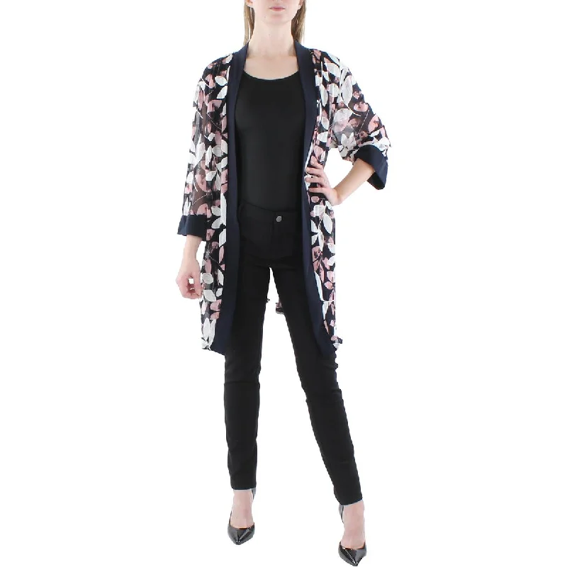 Plus Womens Mesh Printed Duster Blazer