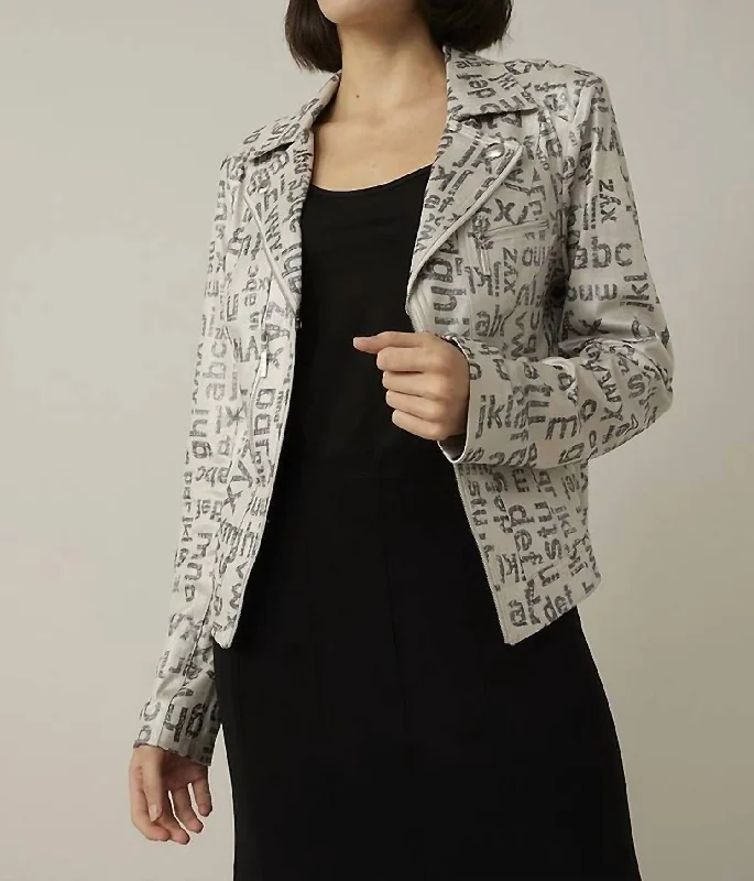 Printed Moto Jacket In Champagne/silver