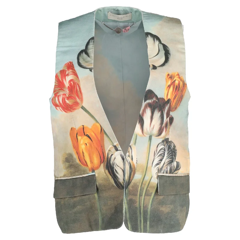 Stella Mccartney Flower Painting Print V-Neck Vest in Multicolor Silk