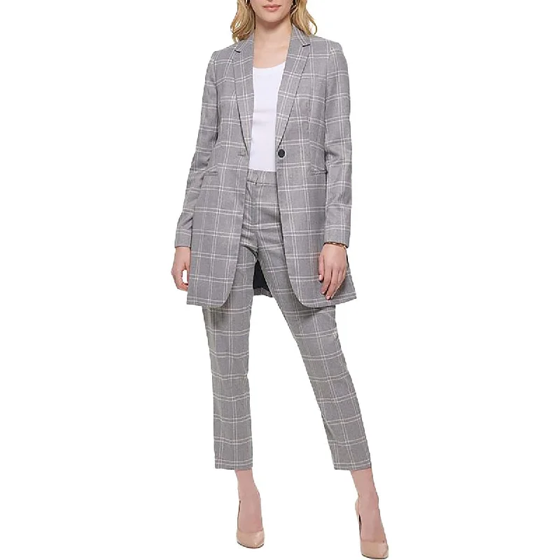 Womens Plaid Workwear One-Button Blazer