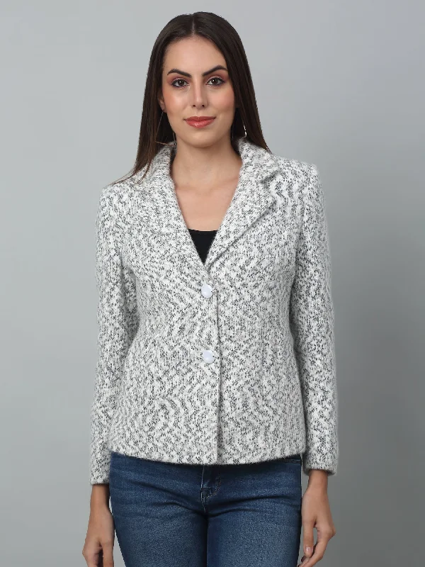 Women's   White Single breasted  Notched Lapel Collar Blazer