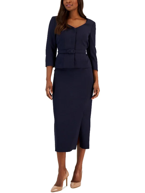 Womens 2PC Midi Four-Button Suit