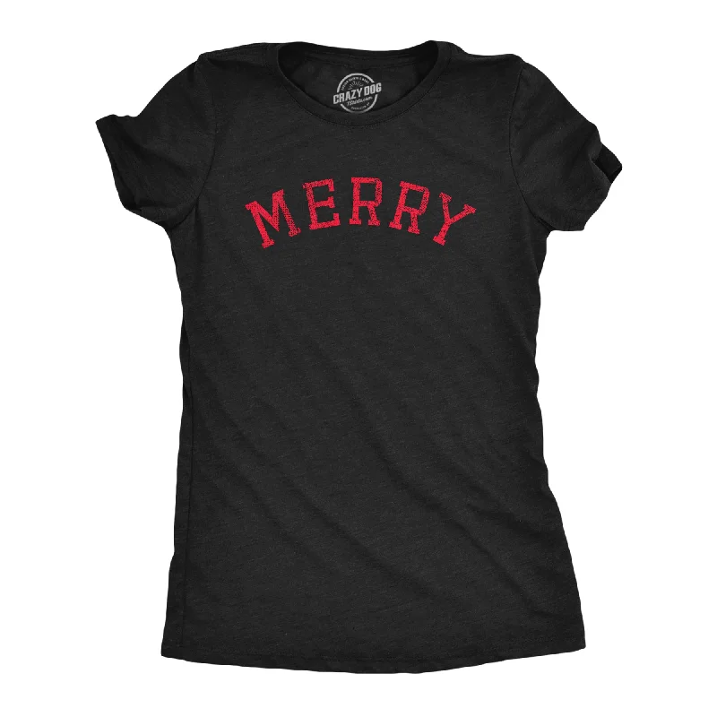 Womens Merry T Shirt Funny Cute Xmas Spirit Cheer Lovers Tee For Ladies