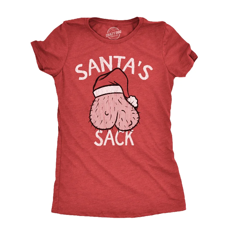 Womens Santas Sack T Shirt Funny Innapropriate Dirty Xmas St Nick Testicles Joke Tee For Ladies