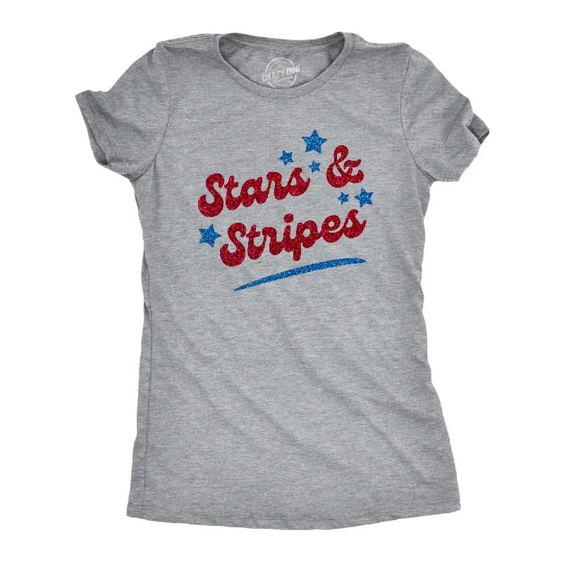 Womens Stars And Stripes Glitter T Shirt Funny Cool Fourth Of July Party Patriotic Tee For Ladies