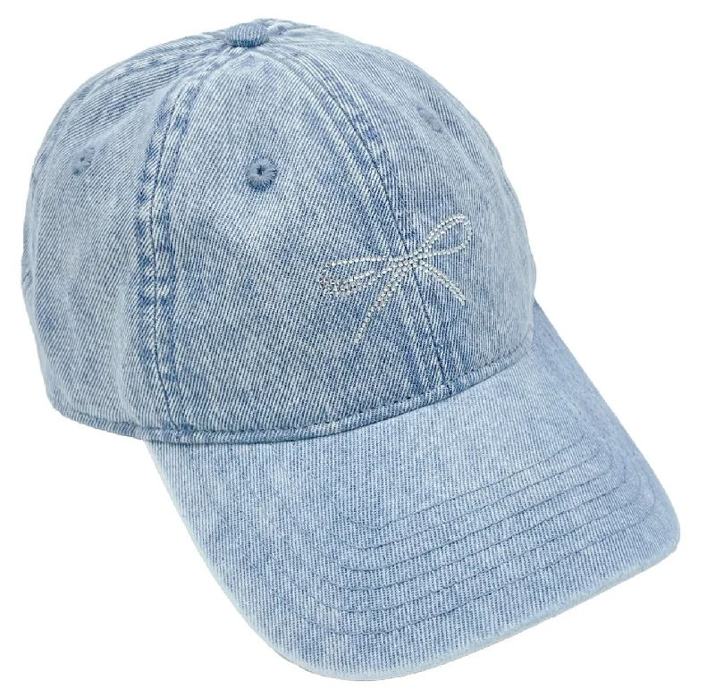 BHC410228 Small Rhinestone Bow Denim Baseball Cap