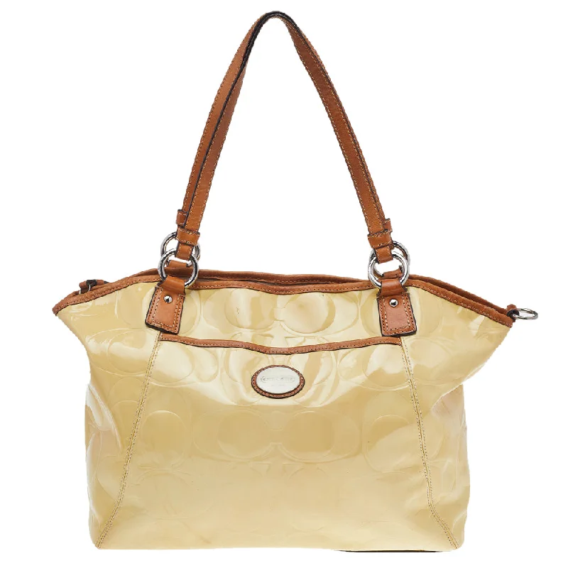 Coach Cream Signature Patent Leather Peyton Tote