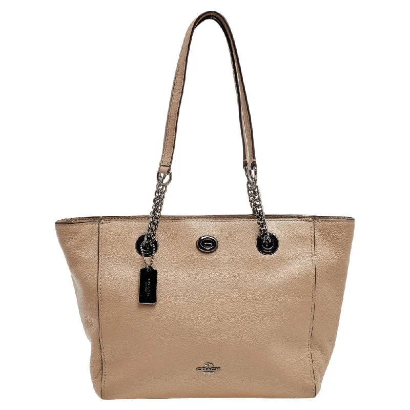 Coach Leather Turnlock Tote