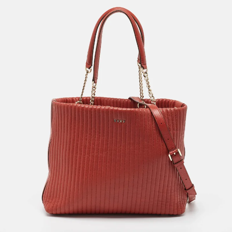 Dkny Brick Brown Leather Pinstripe Gansevoort Tote