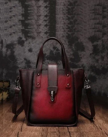 Small Vintage Red Womens Leather Bucket Handbag Brown Leather Bucket Shoulder Purse for Ladies