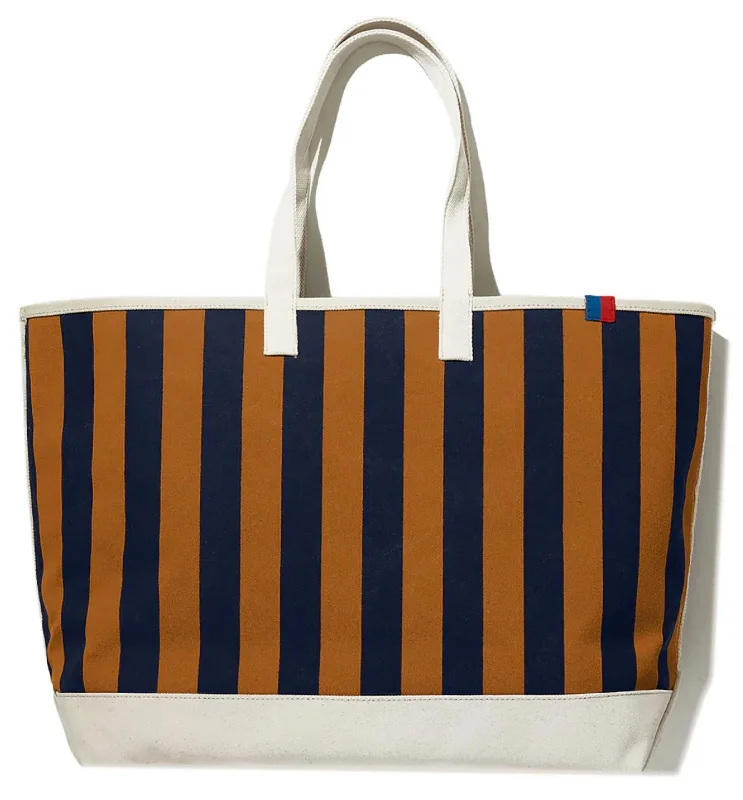 The Over The Shoulder All Over Striped Tote In Vicuna/navy