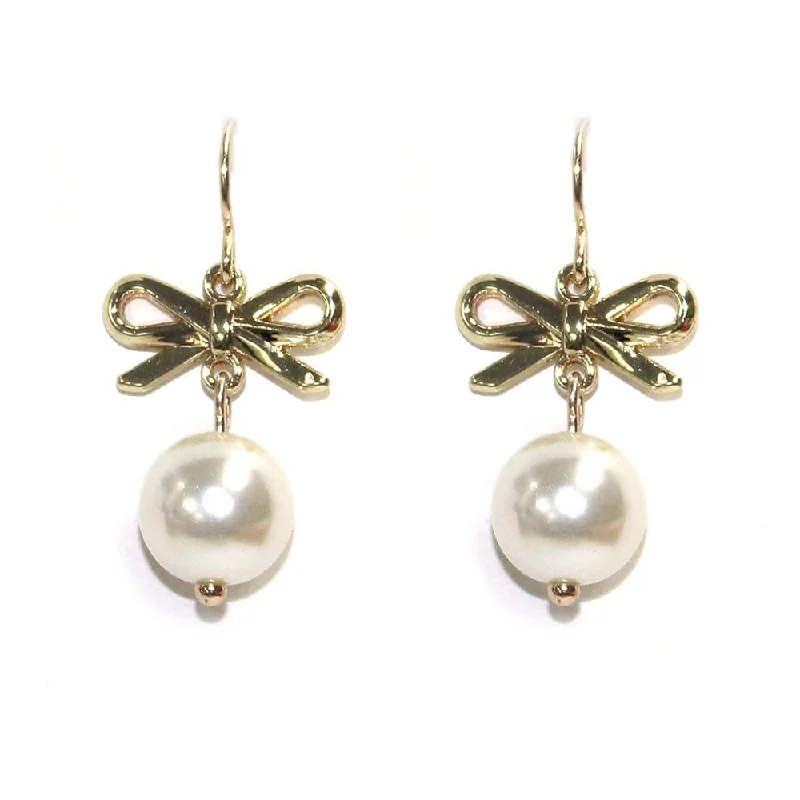 VE4352 Bow Pearl Dangle Earrings