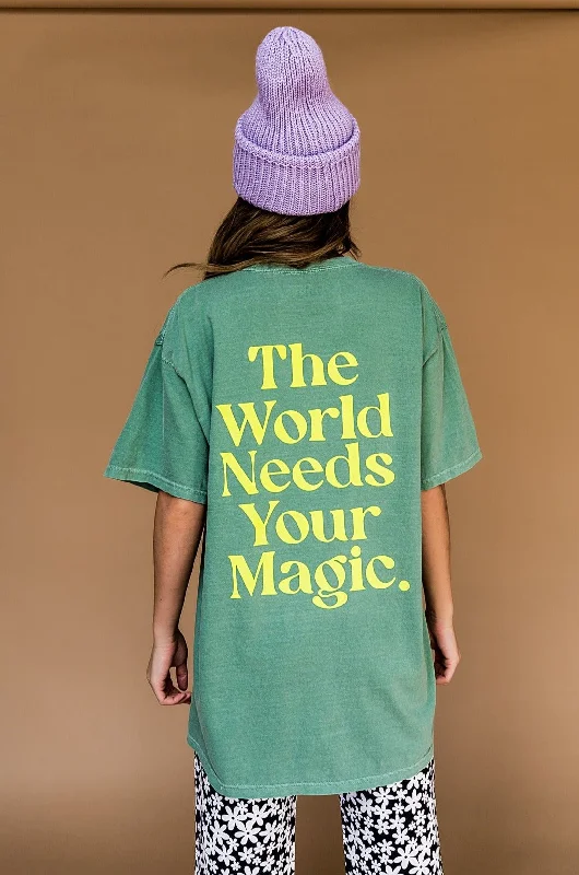 The World Needs Your Magic Oversized Tee in Sage + Neon *RESTOCKED*