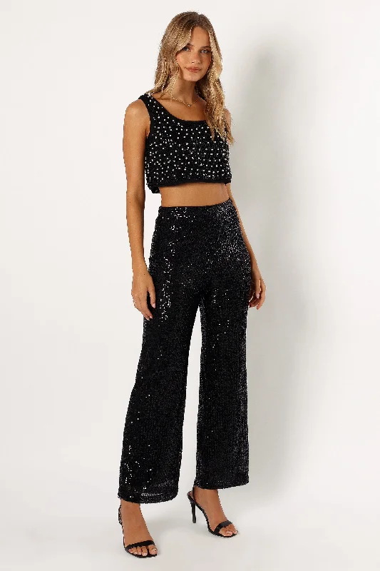 Lilianna Sequin Flare Pant - Black