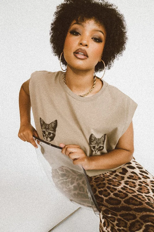 Show Me Your Kitties Muscle Tee in Chai