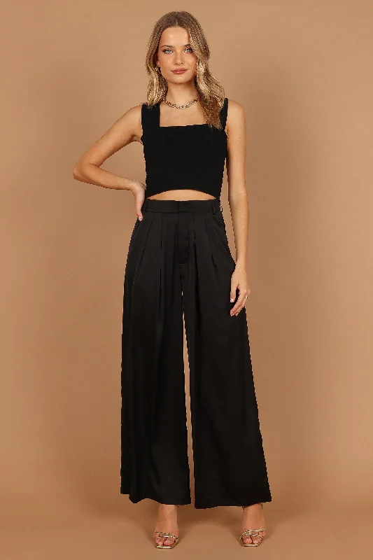 Wellington Wide Leg Satin Pant - Black