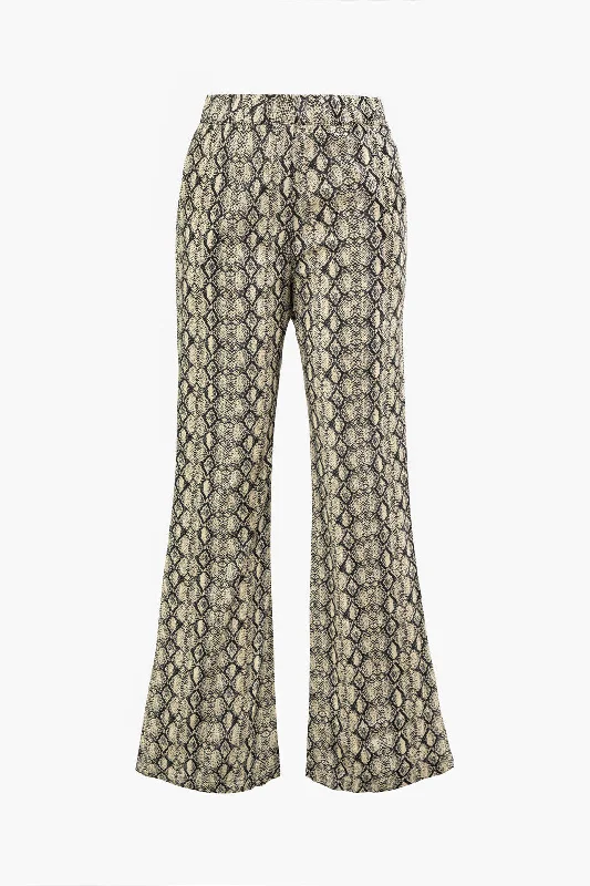 Snakeskin Print Flared Leg Pants