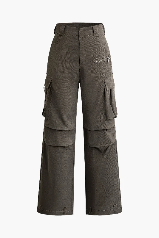 Ruched Flap Pocket Straight Leg Cargo Pants