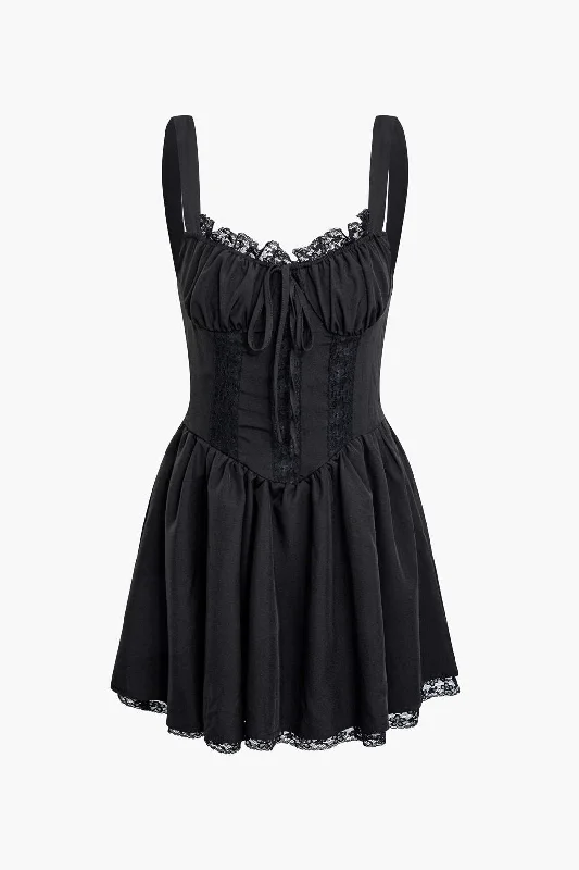 Braided Eyelet Pleated Slip Mini Dress