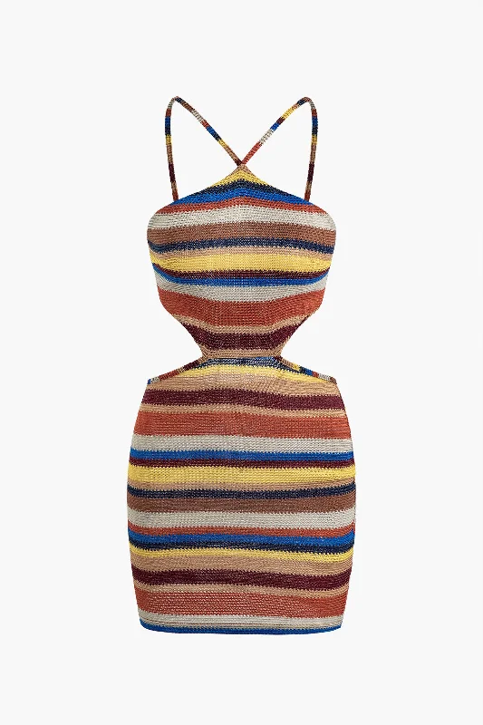 Contrast Tie Backless Knit Mini Dress