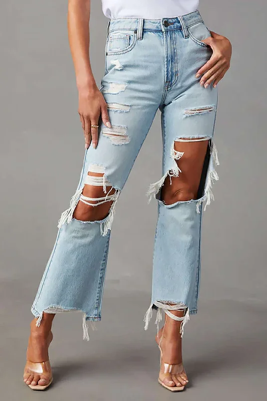 Ripped Straight Leg Jeans