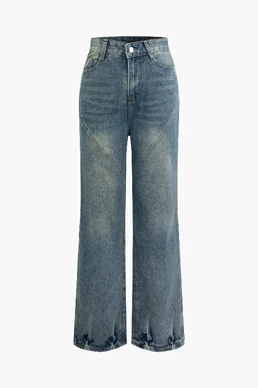 Faded High Waist Wide Leg Jeans