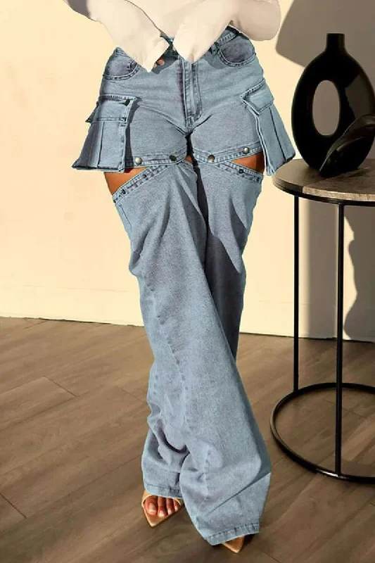 Reversible Flap Pocket Wide Leg Jeans