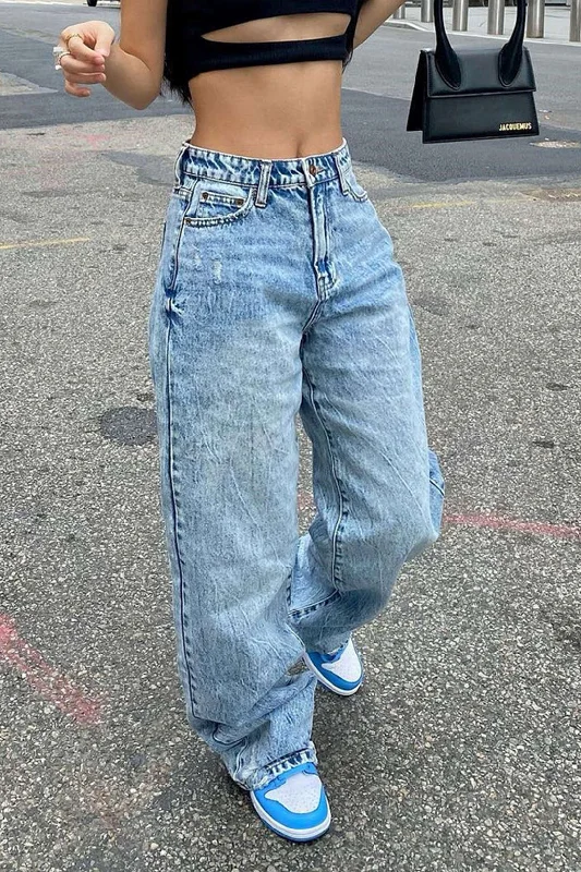 Frayed Destroyed Wide Leg Jeans