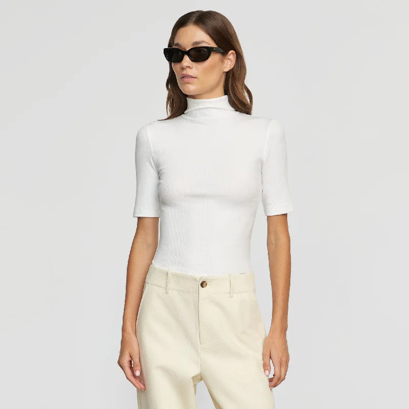 Shae Ribbed Turtleneck Semi-Sheer Tee | Cream