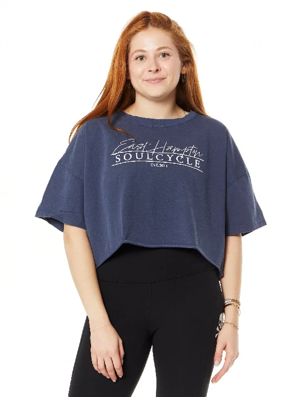 Emily Boyfriend Tee 'EAST' | Washed Ink Blue