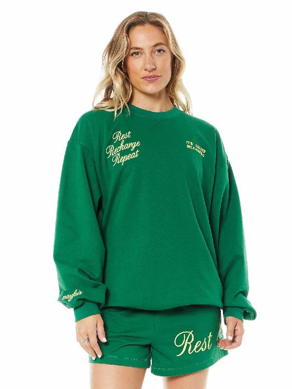 The Mayfair Group LLC | Rest Recharge Repeat Crewneck - I | Green