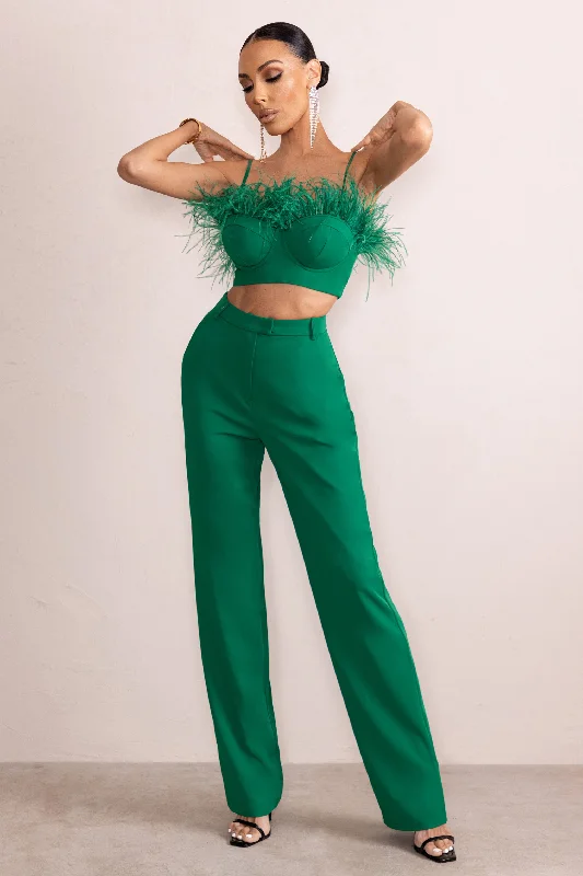 Unpredictable | Emerald Green High Waist Straight Leg Trousers